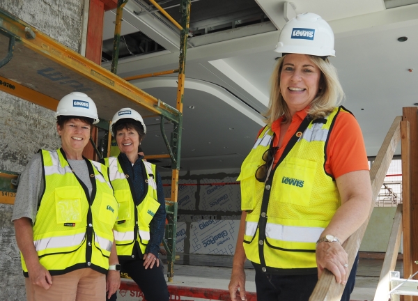 From left, Oregon State University administrative manager Sarah Haluzak, Food Science and Technology department head Lisbeth Goddik and College of Agricultural Sciences dean Staci Simonich stand in a stairway. Photo: Tim Hearden, Farm Progress