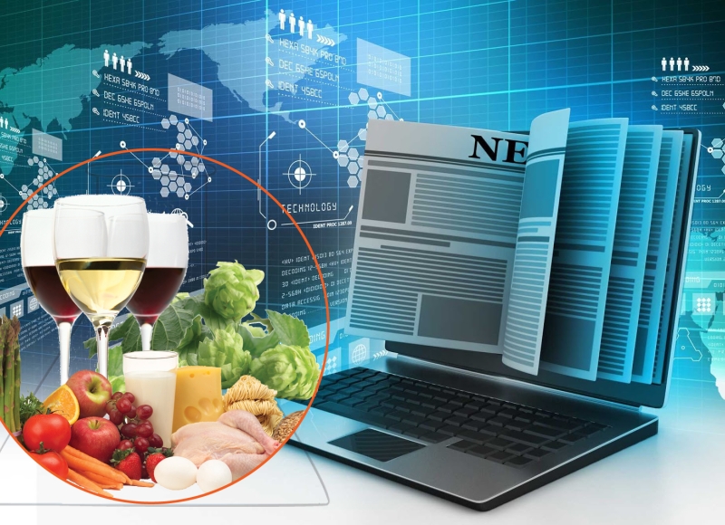 Image with technical diagrams, food items, and computer symbolizing FST ecampus courses